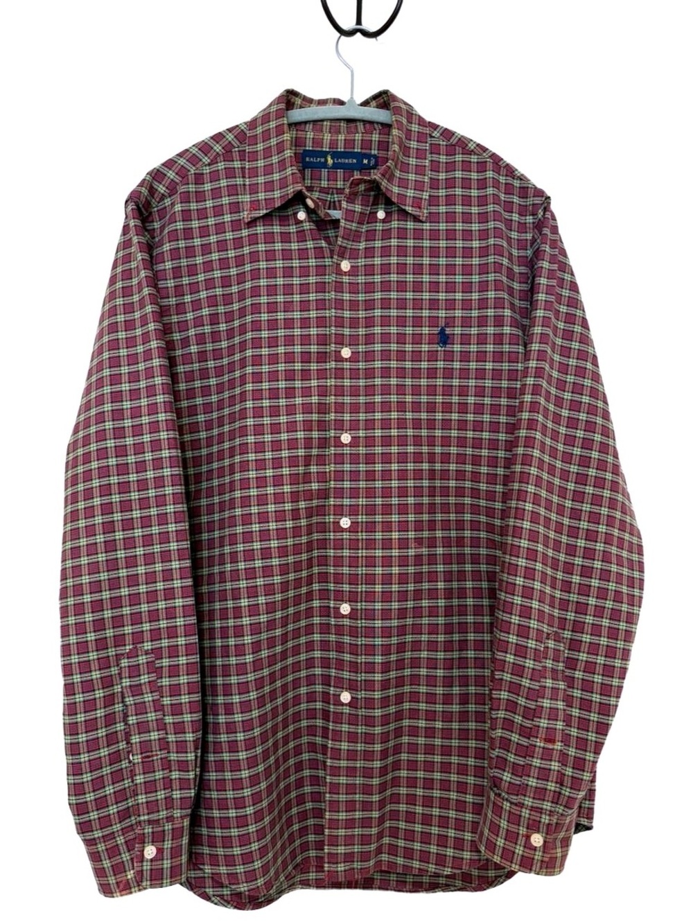 Polo Ralph Lauren Men’s Plaid Button Down Shirt Medium Maroon Green Cotton Pony